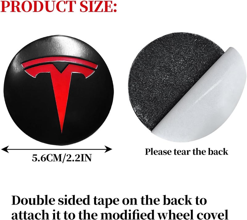Knomix 4 Pack Aluminum Waterproof Wheel Cover Center Emblem Sticker for Tesla Model 3 Model Y 56mm Hubcaps Wheel Rim Cover (Matte Black Background+Red Emblem) - Image 2